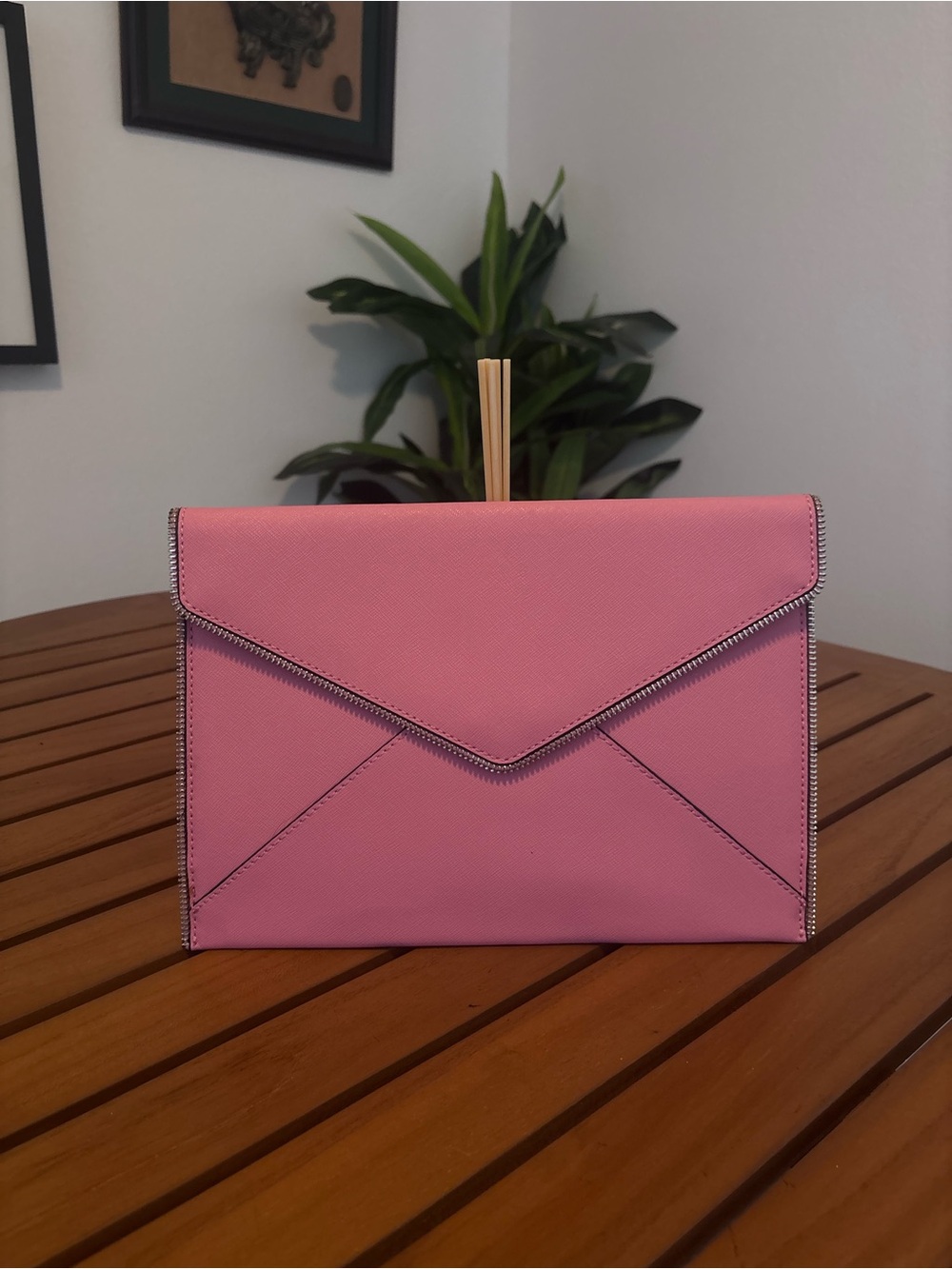 Rebecca Minkoff Pink Envelope Clutch with Silver Trim